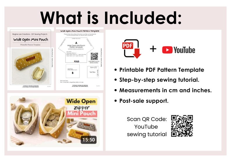 DIY Mini Pouch Wide Open Zipper Pouch Sewing (digital Pattern + Video ...