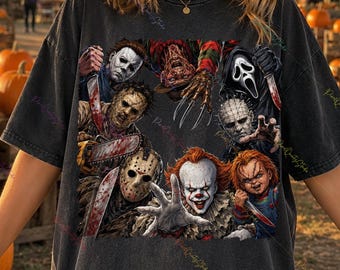 Retro Horror Icons PNG, Spooky Season Halloween Shirt Design, Vintage Slasher Inspired Graphic, Horror Fan Sublimation Digital Download
