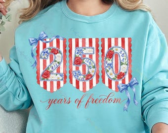 250 Years of Freedom PNG, America 250 Anniversary Design, Patriotic Vintage Floral Banner, USA Independence Day Graphic, 1776 Celebration