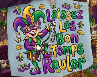 Mardi Gras Jester PNG | Laissez Les Bon Temps Rouler Sublimation | New Orleans Carnival Beads Design | NOLA Fat Tuesday T-Shirt Digital File
