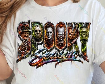 Spooky Season PNG, Retro Halloween Horror Shirt Design, Neon Scary Movie Inspired Sublimation, Vintage Spooky Graphic