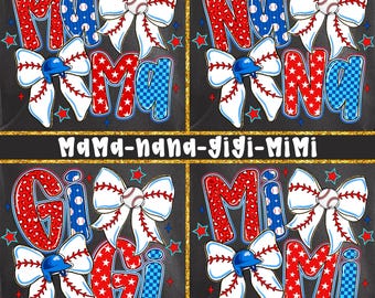 Paquete PNG de Mamá de Béisbol / PNG de Mamá del Día del Partido / Diseño de Camiseta de Mamá de Béisbol / PNG de Mamá Coqueta con Lazo Nana Gigi Mimi / PNG de Mamá Deportiva de Béisbol