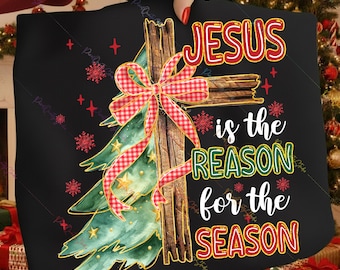 Jesús es la razón de la Navidad (PNG), Lazo navideño estilo preppy (PNG), Cuadros rojos a cuadros, Jesús es la razón, Brillo falso