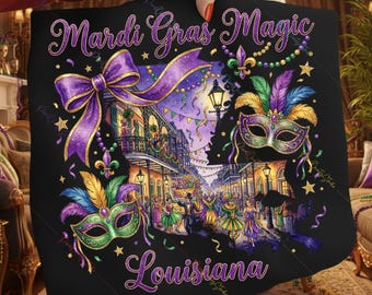 Mardi Gras Magic PNG, Louisiana Map Sublimation, New Orleans French Quarter Scene, NOLA Carnival Parade Art, Retro Bourbon St Shirt Design