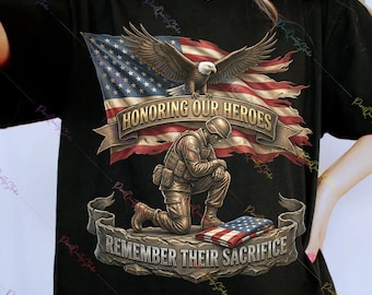 Honoring Our Heroes PNG, Veteran Tribute Design, Patriotic Soldier Memorial Graphic, Remember Their Sacrifice, USA Flag Eagle Military PNG