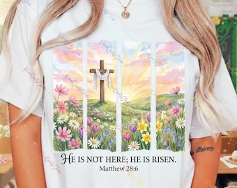 No está aquí, ha resucitado PNG, Mateo 28:6 Sublimación de Pascua, Paneles de acuarela de Cross Hill, Resurrección cristiana, Pascua cristiana PNG