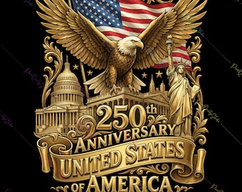 250th Anniversary USA PNG, America 250 Design, United States of America 1776 2026 Graphic, Patriotic Eagle Flag Vintage Gold PNG