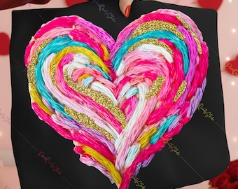 Corazón de San Valentín tejido a crochet con ganchillo de gancho, PNG de corazón colorido de San Valentín tejido con hilo sintético, PNG de San Valentín retro, PNG de amor, PNG de corazón, estilo preppy