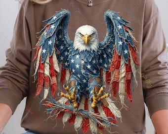 American Eagle PNG, Patriotic USA Eagle Graphic, Vintage Distressed Flag Design, Freedom Symbol Shirt PNG, 4th of July Patriotic Art