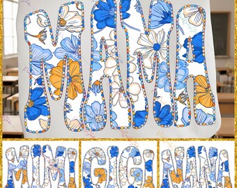 Paquete PNG de mamá floral / Mamá flor azul Nana Gigi Mimi PNG / Mamá floral retro PNG / Descarga digital del Día de la Madre