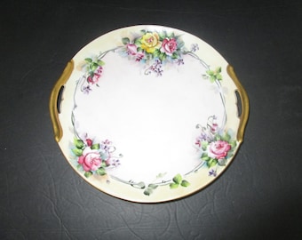 Charming Vintage Decorative Hand Painted Plate or Tray 9-1/2" Display Wall Hanging