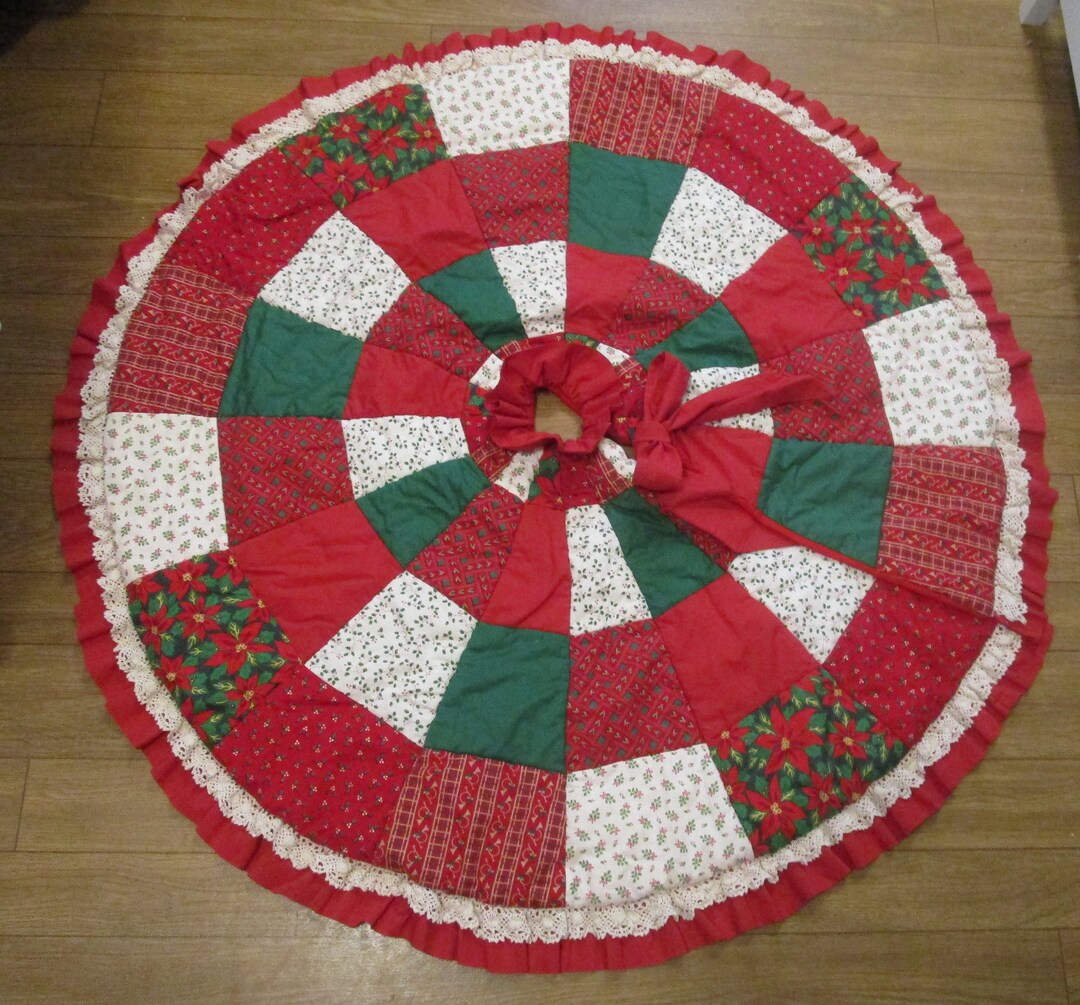 Handmade Christmas Tree Skirt Patchwork Red/green 44 Ex Etsy