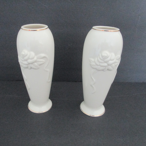 Set of 2 Vintage Lenox Ivory Rosebud Collection Bud Vases &-3/8 x 2"