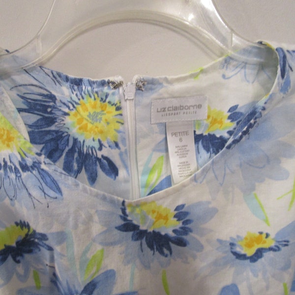 Vintage 1980 Liz Claiborne Sun Dress Blue Cotton Floral Sz 6 Petite