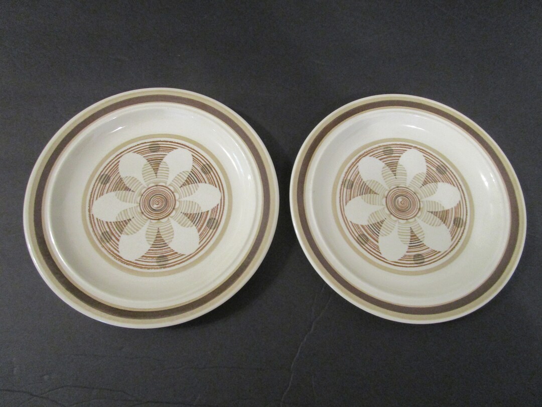 2 Mid Century Modern Salad Plates Ceramic Brown and Cream Made Etsy