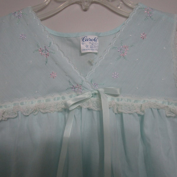 Carole Vintage 1970 Mint Green Sleeveless Poly Cotton Summer Nightgown Size S