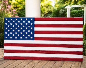 Handcrafted Wooden American Flag | Rustic Patriotic Wall Decor | Veteran Gift, Farmhouse Porch Accent