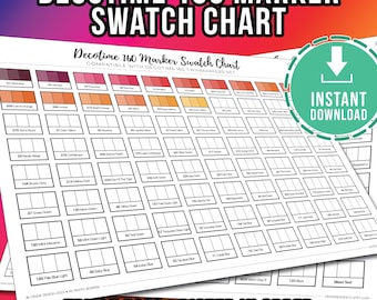 May include: A white swatch chart displaying colour samples for 160 DecoTime markers. The chart includes the text "DecoTime 160 Marker Swatch Chart" and "Instant Download". The chart is listed in order and has a triple pass.