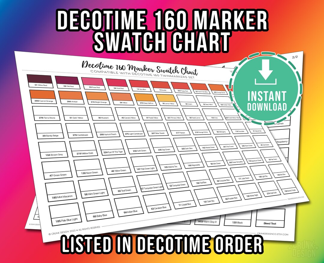 Decotime 160 Marker Swatch Chart • Printable Twinmarkers Colour Chart ...