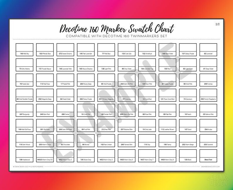 Decotime 160 Marker Swatch Chart • Printable Twinmarkers Colour Chart ...