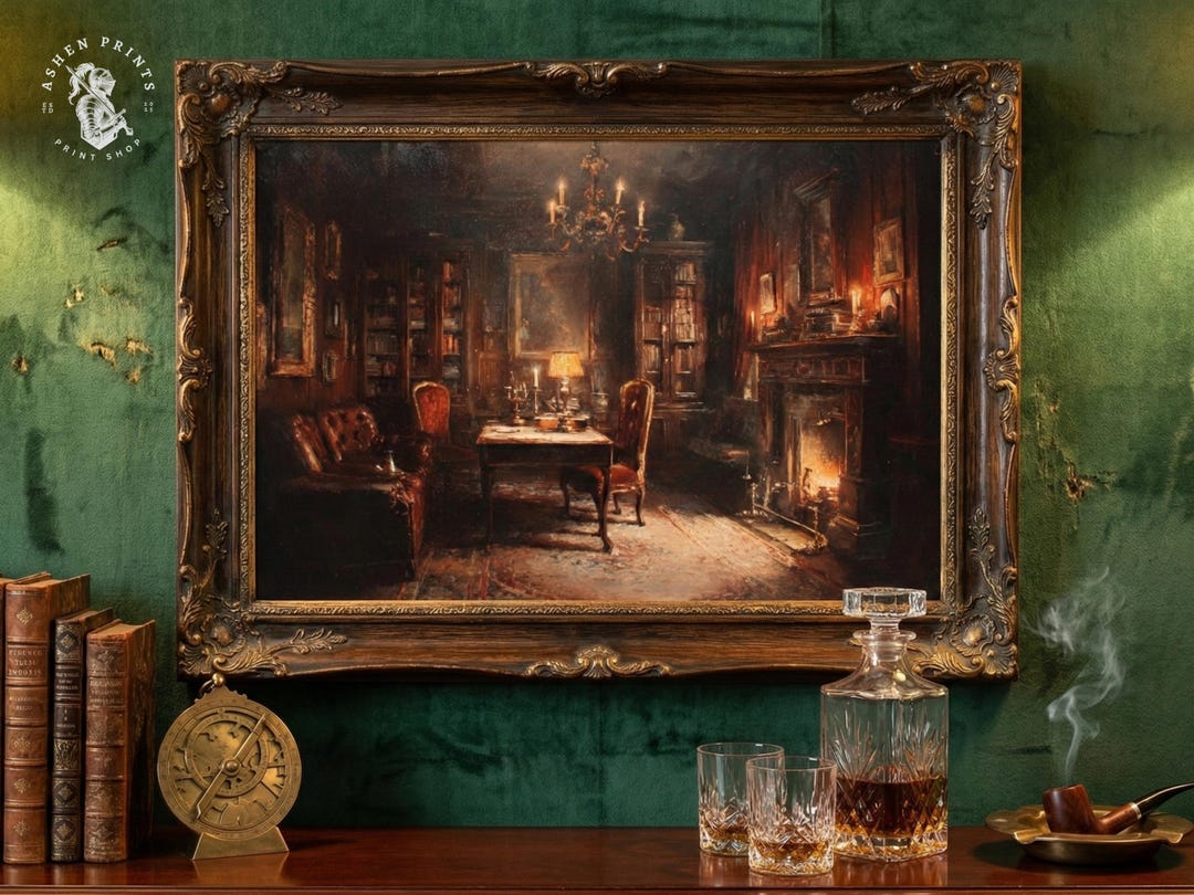 Dark Academia Vintage Study Room Art Print – Moody Antique Interior ...