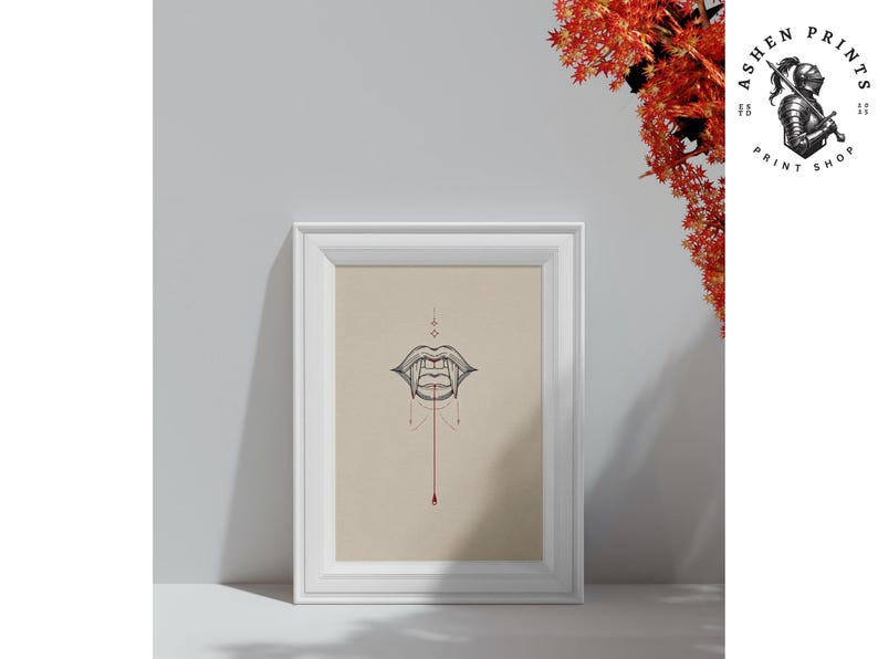 Minimalist Vampire Fangs Line Art Print – Gothic Home Decor (digital ...