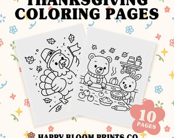 Thanksgiving Coloring Pages for Kids | 10 Printable Fall Coloring Sheets | Autumn Animals & Harvest Activities | Instant Download