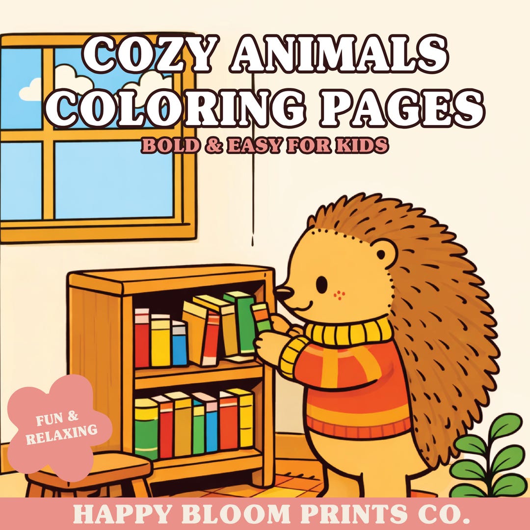 Cozy Hedgehog Library Coloring Page | Cute Animal Reading Scene ...