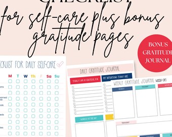 Self Care Checklist Editable in Canva Digital Self Care Planner Wellness Routine Tracker Free Gratitude Journal Fresh Start Habit Checklist