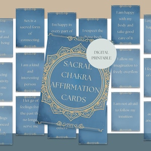 Affirmationskarten Printable Deck spirituelles Übungswerkzeug druckbare Meditationsset Digital Wellness Support Geschenkidee Sakralchakra Karten