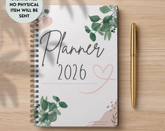 Elegant Printable Planner Digital Download Calendar 2026 Meals Fitness Schedule Template Professional Time Management Productivity Tool