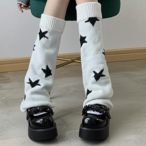 Y2K  Star Harajuku Socks, Knitted Kawaii Leg Warmers, Grunge Goth Platform Boot Cover