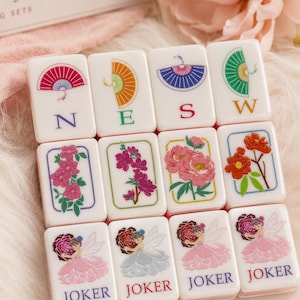NYTT 160-delars lyxigt Mahjong-plattset, glansiga Mahjong-plattor med skalbaksida, rosa blommigt Mahjong-set, med en påse