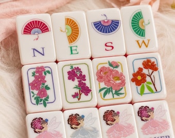 Nuevo juego de mahjong de lujo de 160 piezas, fichas de mahjong con reverso brillante de concha, juego de mahjong floral rosa, con bolsa.