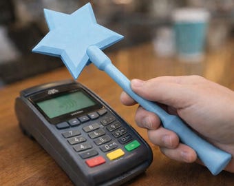 Varita mágica para pagar con tarjeta de crédito: broma de pago sin contacto