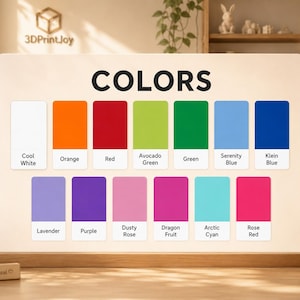 Puede incluir: Una carta de colores que muestra una gama de tonos, incluyendo Blanco Fr&iacute;o, Naranja, Rojo, Verde Aguacate, Verde, Azul Serenidad y Azul Klein. Colores adicionales son Lavanda, P&uacute;rpura, Rosa Polvo, Fruta del Drag&oacute;n, Cian &Aacute;rtico y Rosa Rojo. El texto "COLORS" es visible.