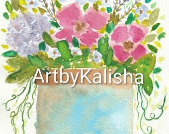 Impression aquarelle bouquet de fleurs