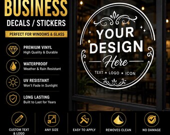 Custom Business Window Decal, Personalized Storefront Vinyl Lettering, Custom Logo Sticker, Glass Door Sign, Shop Window Sticker