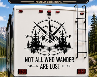 Compass Adventure RV Decal, Camper Trailer Vinyl Sticker, Mountain Camping Decor
