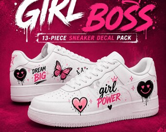 Girl Power Sneaker Decal Pack | 13 Pink & Black Stickers | Shoe Vinyl Decals | Sneaker Decor