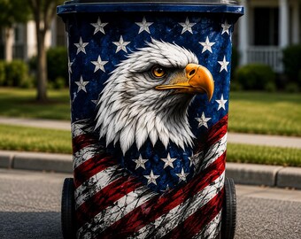 Eagle Pride 3D Trash Bin Wrap American Flag Decal