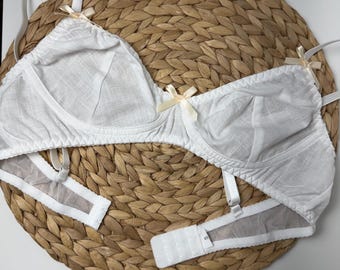 White Cotton Bralette | Soft Sheer Linen Style Bra | Lightweight Wireless Bra | Romantic Cottagecore Lingerie | Minimal Everyday Bralette