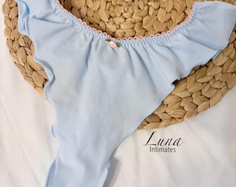 High Rise Cotton Panties for Women, Long Rise Briefs, Blue Cotton Underwear, Soft Everyday Panties, Cute Cottagecore Lingerie, Cotton Thong