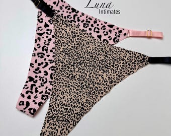 Seamless Cotton Thong Set. Soft Ribbed Underwear. Pink Leopard Thong. Valentines Day Gift. Soft Stretch Cotton Panties. Low Rise Underwear