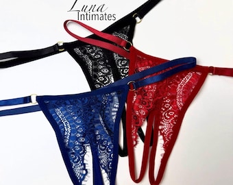 Crotchless Lace Panties – Sexy Open Crotch Thong for Women | Strappy Lace Lingerie | Single Panty | Romantic Gift for Her