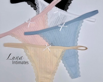 Tanga de algodón para mujer – Ropa interior acanalada 100% algodón, tangas básicas multicolor, bragas cómodas para dormir a diario, bragas de algodón para ella