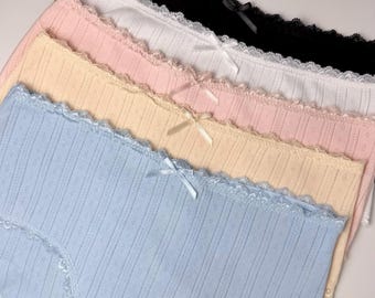 Cotton Lace Boyshort Panties for Women, Soft Ribbed Underwear with Bow, Breathable Cotton Briefs, Cute Everyday Lingerie