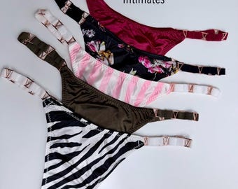 5-Pack Strappy Thong Set - Sexy Low-Rise Panties for Women | Minimalist Cut-Out Thongs | Everyday Stretch Underwear | Floral Print Thong Set