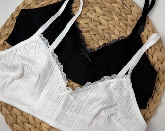 Cotton Bralette White - Soft Wireless Cotton Bra - Breathable Everyday Bra - Minimalist Lingerie - Comfortable Cotton Bralette - No Wire Bra