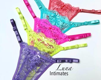 5-Piece Lace Thong Set for Women – Sexy Floral Sheer Panties | Adjustable Strap Lace Underwear | Stretch Lingerie Gift for Her